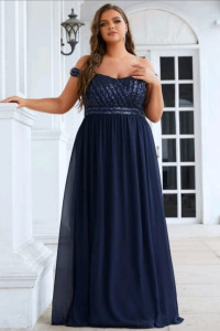 P013 Dark Blue Off Shoulder Dress